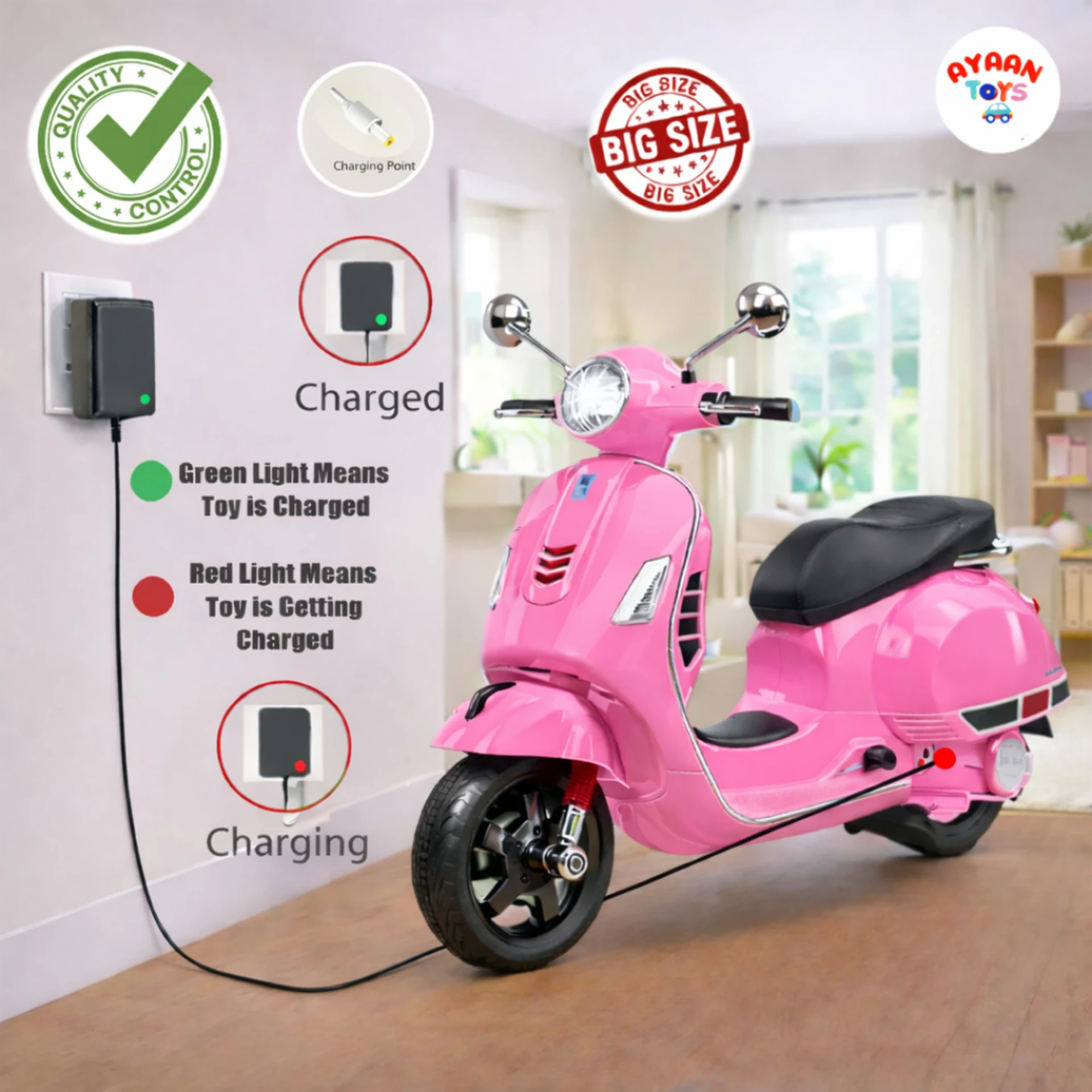 Charging guide for the kids ride-on Vespa